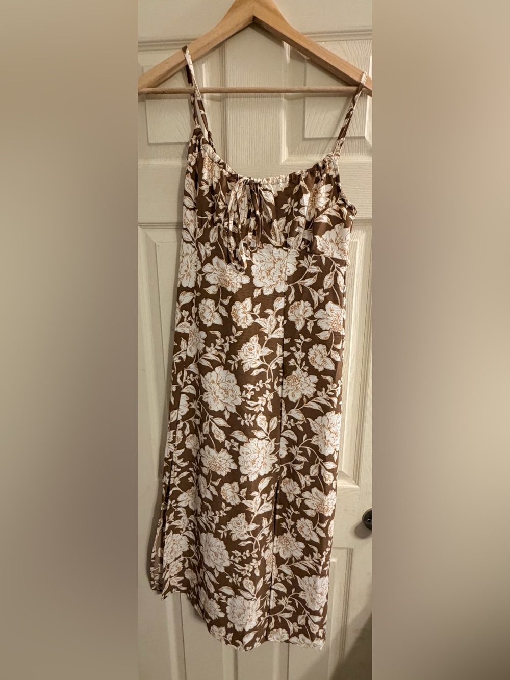 Ambiance Strapless Floral Dress in Brown and White